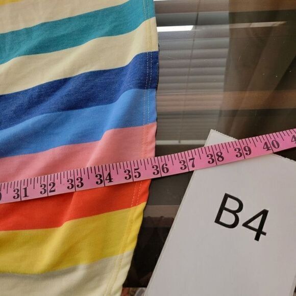 3 / $30 Bombom USA Dress Large Blue Stripe Colorful Knit Elastic Waist - Picture 9 of 9